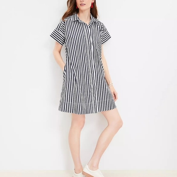 LOFT Dresses & Skirts - Loft Striped Poplin Short Sleeve Pocket Shirtdress size XS